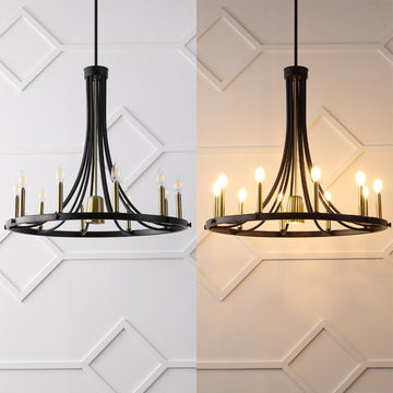 Dante Modern Iron Adjustable Wagon Wheel LED Chandelier with Downlight - JONATHAN Y
